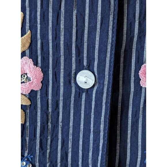 Allison Daley Shirt Blouse Blue Embroidery Striped Button Down 3/4 Sleeve 18W - Picture 4 of 10
